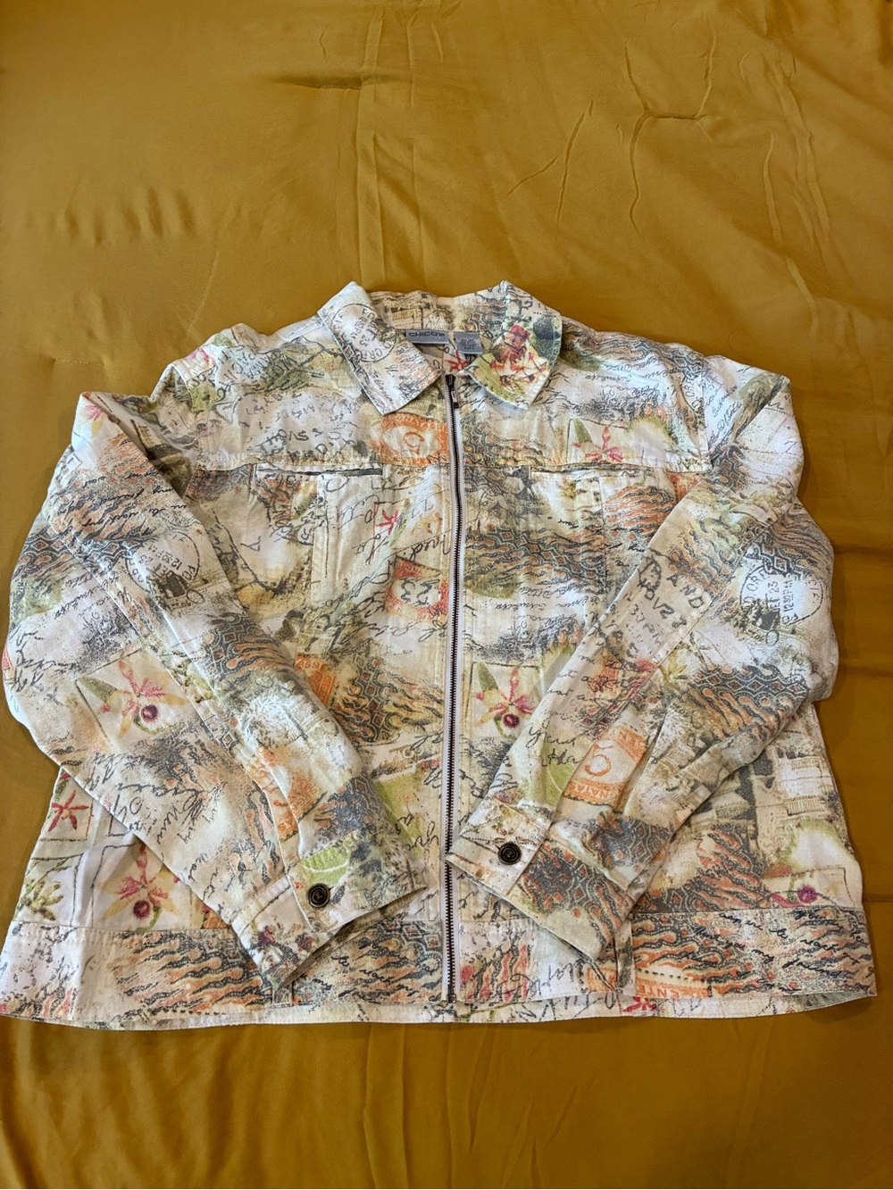 Chico’s Lightweight Collage-Print Zip Front Jacket cotton